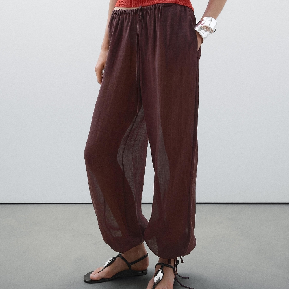 Massimo Dutti Flowing drawstring trousers with ramie